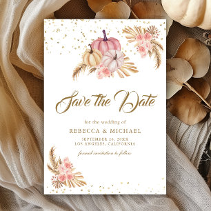 Reserva La Fecha Boho Pampas Boda de calabaza de rosas polvorientas