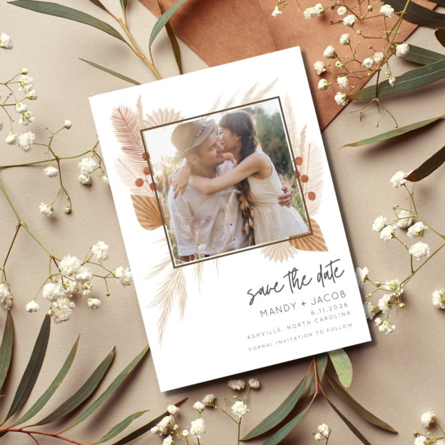 Reserva La Fecha Boho Pampas Boda de fotos de hierba salva la fecha (Subido por el creador)