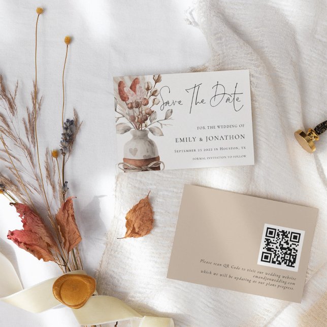 Reserva La Fecha Boho Pampas Grass QR Code Boda (Subido por el creador)