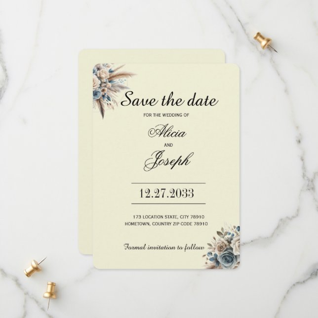 Reserva La Fecha Boho Pampas Grass Save the Date (Anverso/Reverso In Situ)