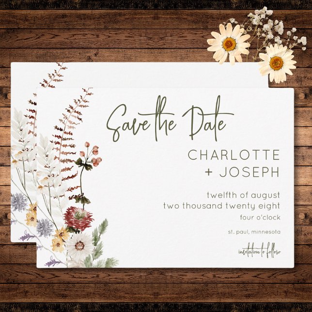 Reserva La Fecha Boho Pastel Wildflowers Boda Floral Moderna (Boho Pastel Wildflowers Modern Floral Wedding Save The Date)