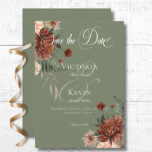 Boho Peach & Rust Floral Sage Green Boda