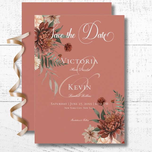 Reserva La Fecha Boho Peach & Rust Flust Rust Rust Rust Boda (Boho Peach & Rust Floral Rust Wedding Save The Date Card)