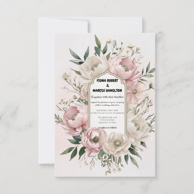 Reserva La Fecha Boho Peonies Rubor y Ivory Floral Boda (Anverso)