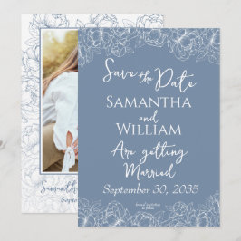 Reserva La Fecha Boho Periwinkle Blue Floral Moderno Photo Boda