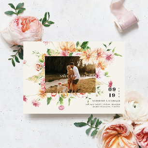 Reserva La Fecha Boho Romántico Floral Florece Foto Guardar la Fech