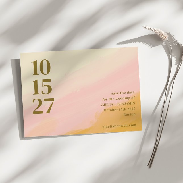 Reserva La Fecha Boho Rosa Amarillo Abstracto Acuarela Chic Boda (Subido por el creador)