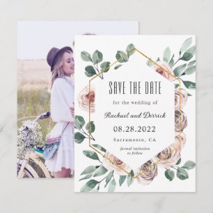 Reserva La Fecha Boho Rubor Floral con foto Guardar la fecha