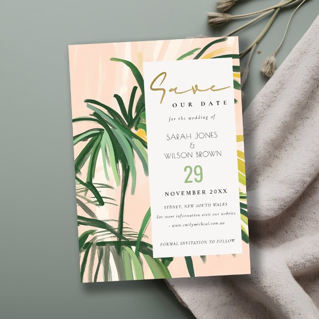Reserva La Fecha Boho Rubor Green Tropical Palm Beach Wedding (Subido por el creador)