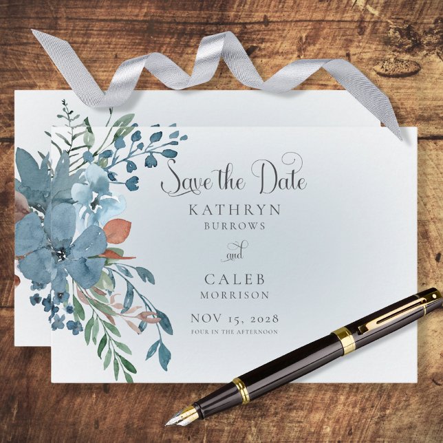 Reserva La Fecha Boho Rust & Blue Floral Save the Date Card (Subido por el creador)