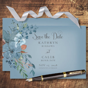 Reserva La Fecha Boho Rust & Blue Floral Save the Date Card