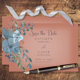 Reserva La Fecha Boho Rust & Blue Floral Save the Date Card