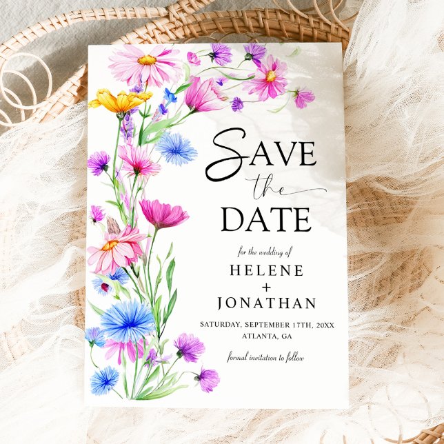 Reserva La Fecha Boho Rústico Flor de Hierro Agua Elegante Boda (Wildflower Rustic Boho Watercolor Elegant Wedding Save The Date)