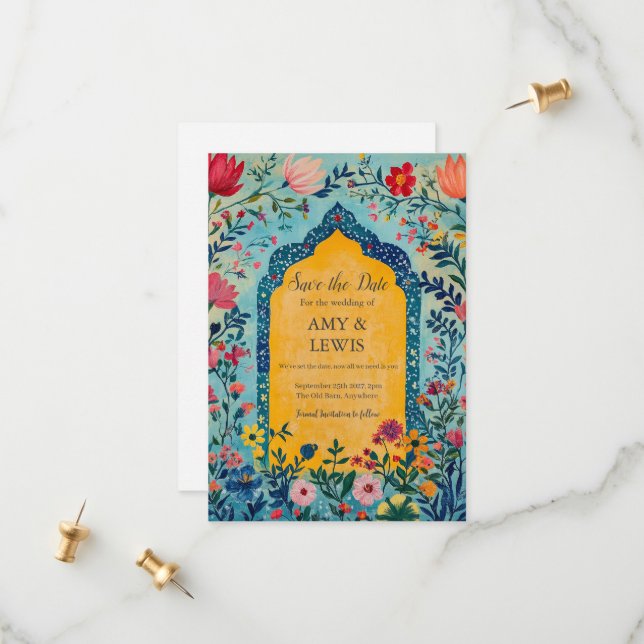 Reserva La Fecha Boho Summer Blue Floral Save the Date Invitation (Anverso/Reverso In Situ)