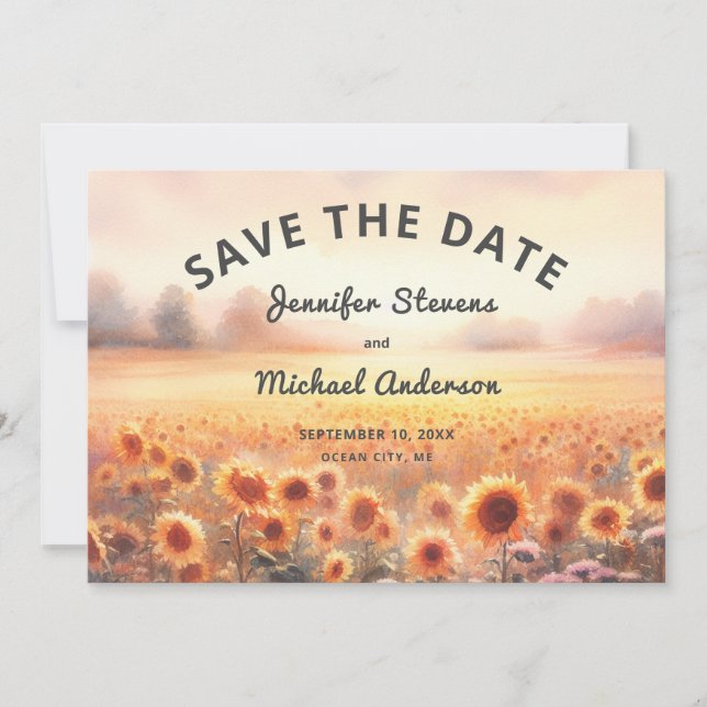 Reserva La Fecha Boho Sunflower Rustic Watercolor Country Wedding (Anverso)