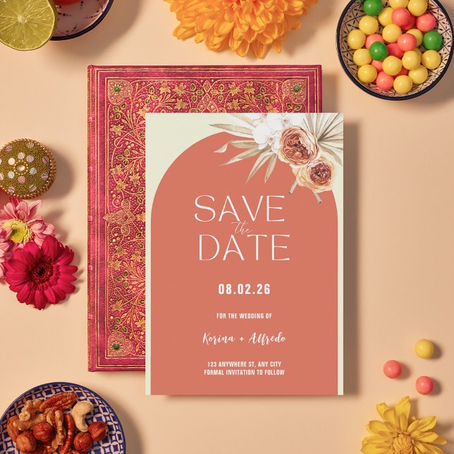 Reserva La Fecha Boho Terracotta Arch Floral Save the Date Template (Subido por el creador)