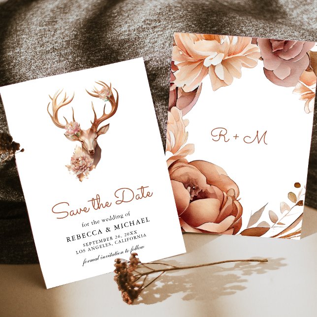 Reserva La Fecha Boho Terracotta Floral Deer Wedding (Subido por el creador)