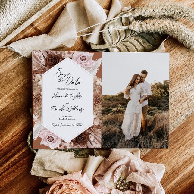 Reserva La Fecha Boho Terracotta Floral Photo Boda (Subido por el creador)