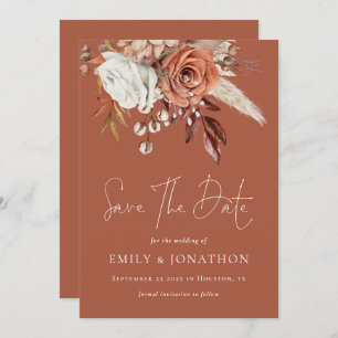 Reserva La Fecha Boho Terracotta Florals Código QR Boda Rust