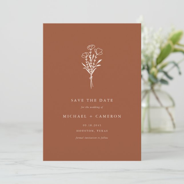 Reserva La Fecha Boho Terracotta Minimalista Bouquet Botánico (Anverso de pie)