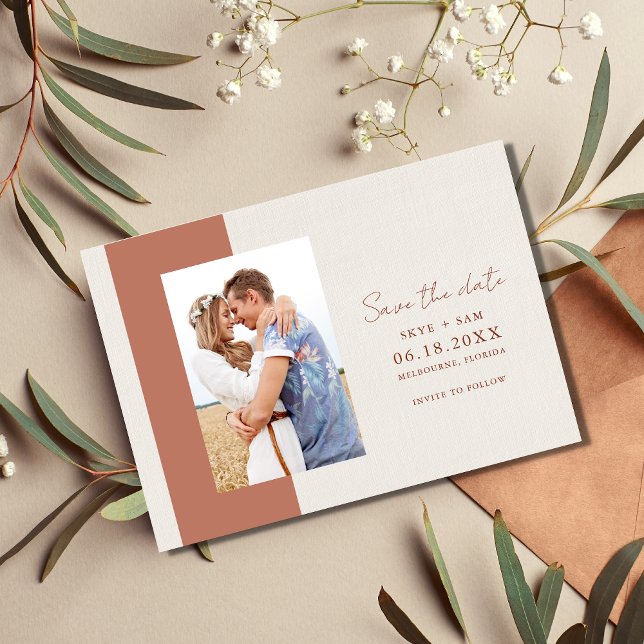 Reserva La Fecha Boho Terracotta Simple Photo Boda (Subido por el creador)