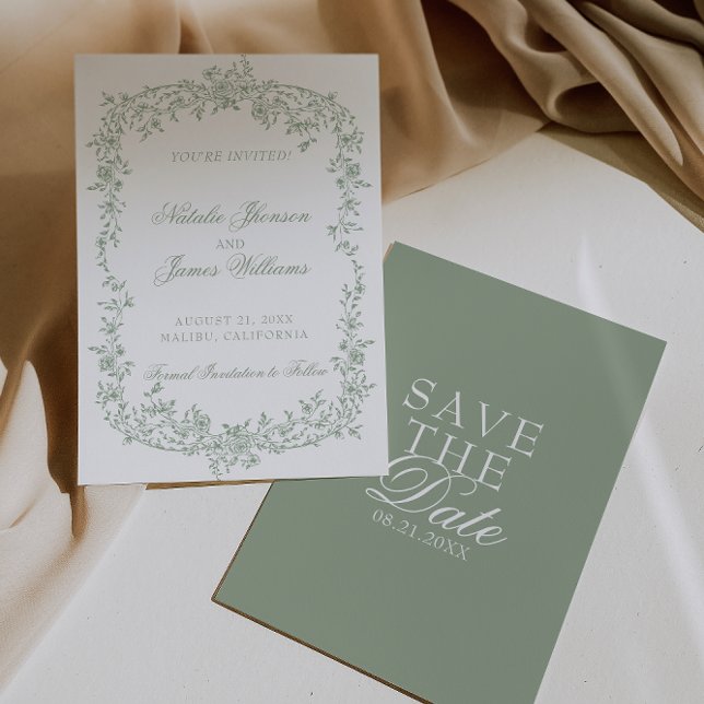 Reserva La Fecha Boho Verde Sage Floral Botánico Boda Guarde La (Subido por el creador)