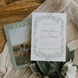 Reserva La Fecha Boho Verde Salvia Floral Foto Boda Guardar La 