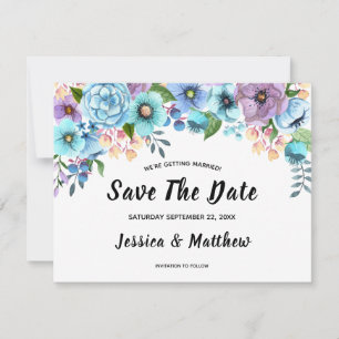 Reserva La Fecha Boho Watercolor Floral Lilac y Personalización Ver