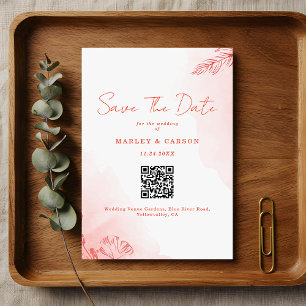 Reserva La Fecha Boho Watercolor Foliage Terracotta QR Code Boda
