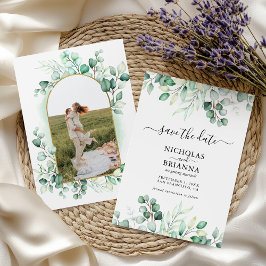 Reserva La Fecha Boho Watercolor Greenery Eucalyptus Photo Arch