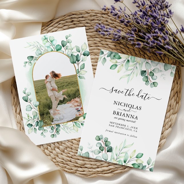 Reserva La Fecha Boho Watercolor Greenery Eucalyptus Photo Arch (Subido por el creador)