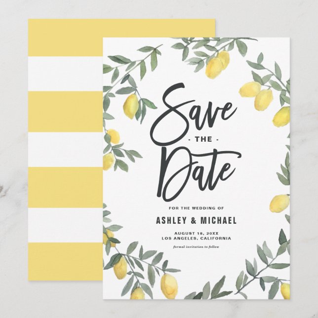 Reserva La Fecha Boho Watercolor Lemon Wreath (Anverso / Reverso)