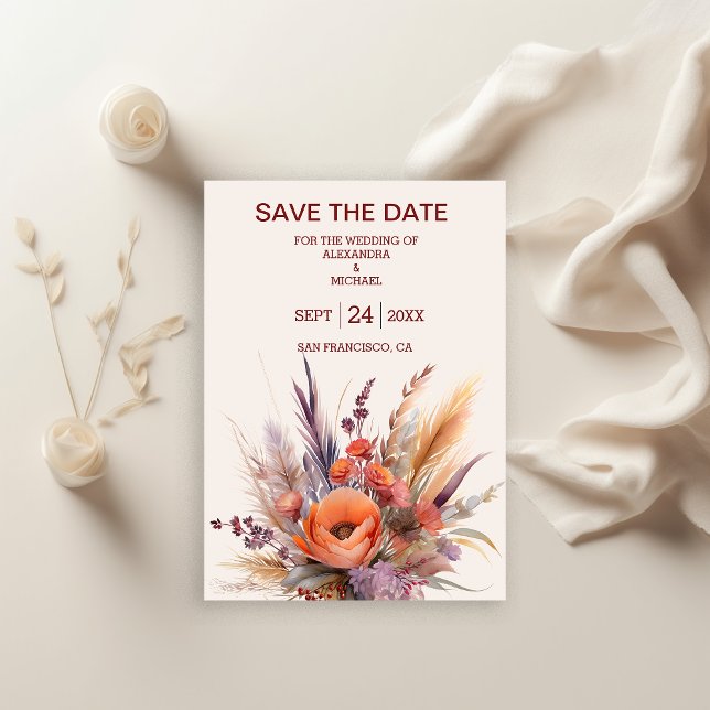Reserva La Fecha Boho Watercolor Pampas Grass Boda (Subido por el creador)