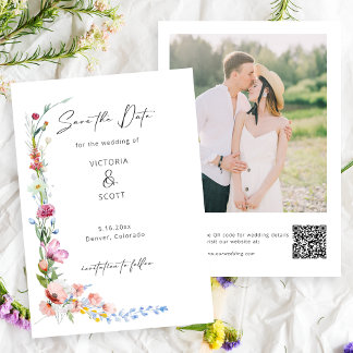 Reserva La Fecha Boho Watercolor Wildflower Calligraphy Wedding