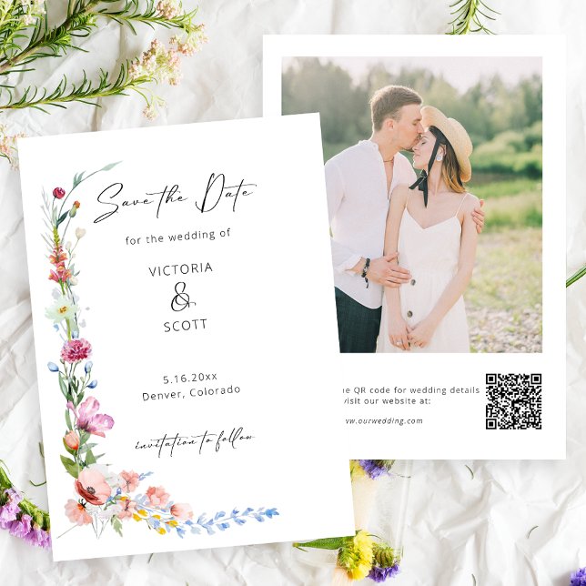 Reserva La Fecha Boho Watercolor Wildflower Calligraphy Wedding (Subido por el creador)
