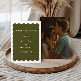 Reserva La Fecha Boho Wavy Border Green Photo Wedding