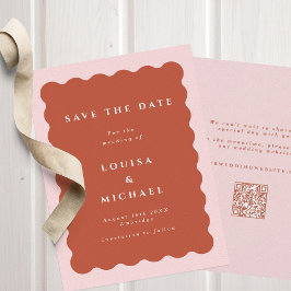 Reserva La Fecha Boho Wavy Terracotta y Rubor QR Code Boda