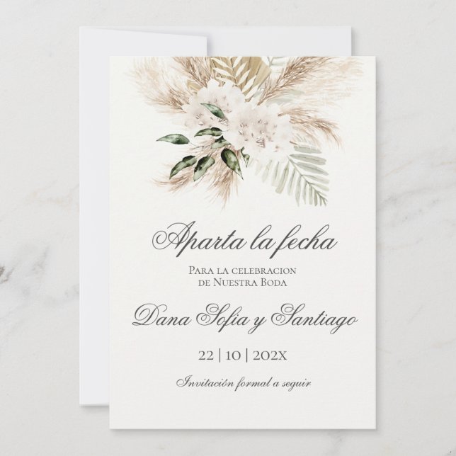 Reserva La Fecha Boho Wedding Español Salven la fecha (Anverso)