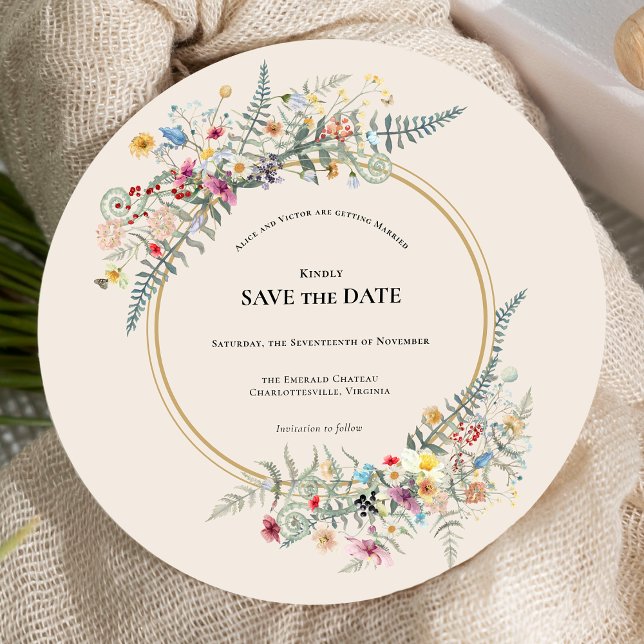 Reserva La Fecha Boho Wildflower Fern Beige Boda Ronda (Subido por el creador)
