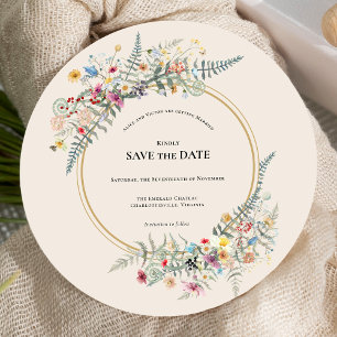 Reserva La Fecha Boho Wildflower Fern Beige Boda Ronda