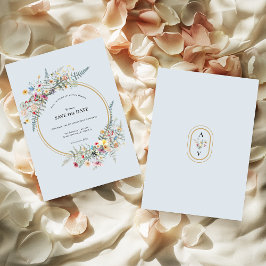 Reserva La Fecha Boho Wildflower Fern Dusty Blue Boda