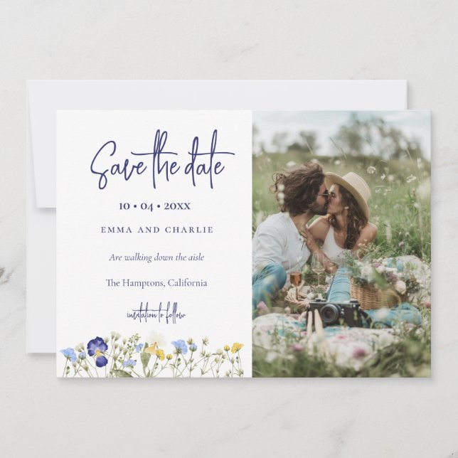 Reserva La Fecha Boho Wildflowers Código QR Boda de fotografía eleg (Anverso)