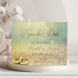 Reserva La Fecha Bokeh de brillo elegante, anillos de boda, guárdal
