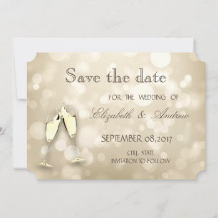 Reserva La Fecha Bokeh Elegante, Copas de Vino  Boda Salva la fecha