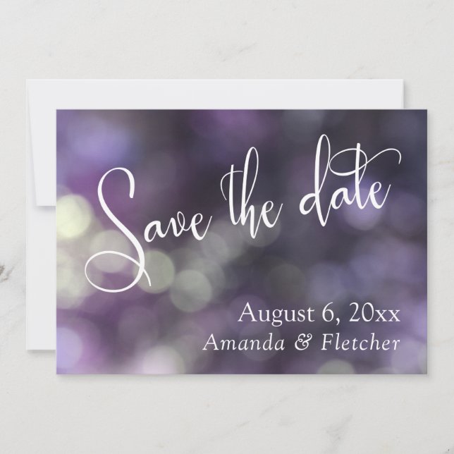 Reserva La Fecha Bokeh Morado, Fuente Moderna Save the Date (Anverso)