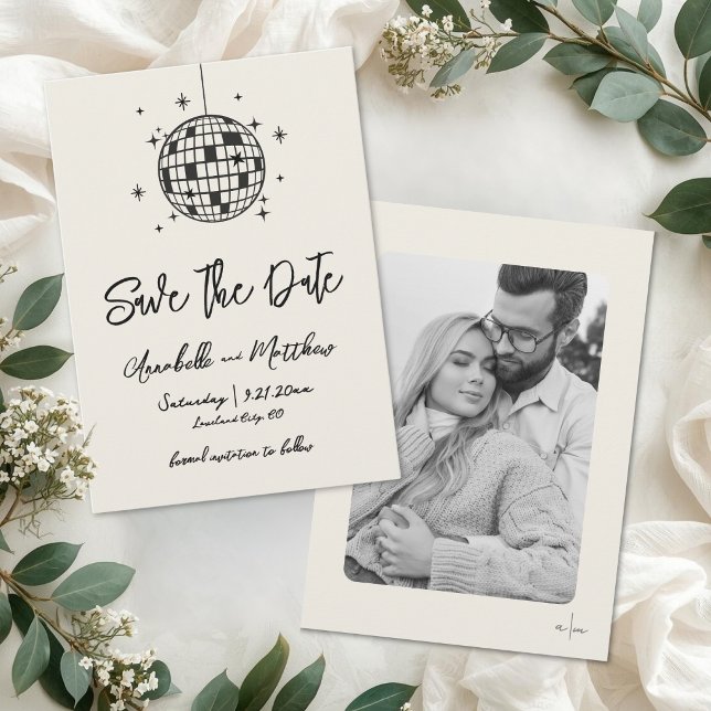 Reserva La Fecha Bola de Discoteca Dibujada a Mano Foto Boda (Disco Ball Hand Drawn Photo Wedding Save The Date )