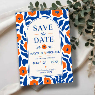 Reserva La Fecha Bold Blue and Orange Floral Modern Botanical 