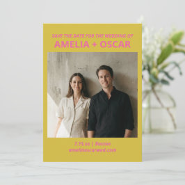 Reserva La Fecha Bold Modern Chartreuse Pink Yellow Wedding Photo