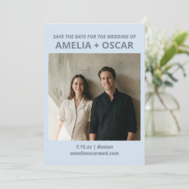 Reserva La Fecha Bold Soft Blue Photo Modern Typography Wedding