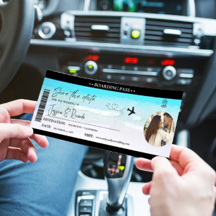 Reserva La Fecha Boleto de embarque de playa Boda